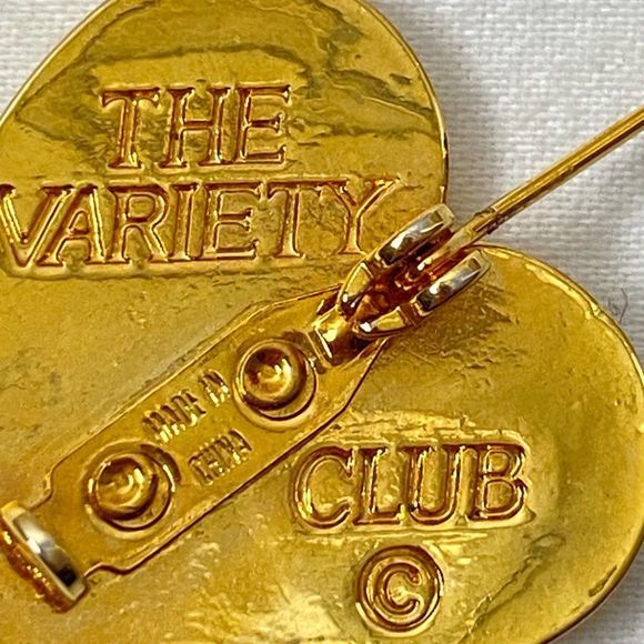 The Variety Club Brooch Gold Tone Heart Shape Dove Heart Engraving - Picture 6 of 7